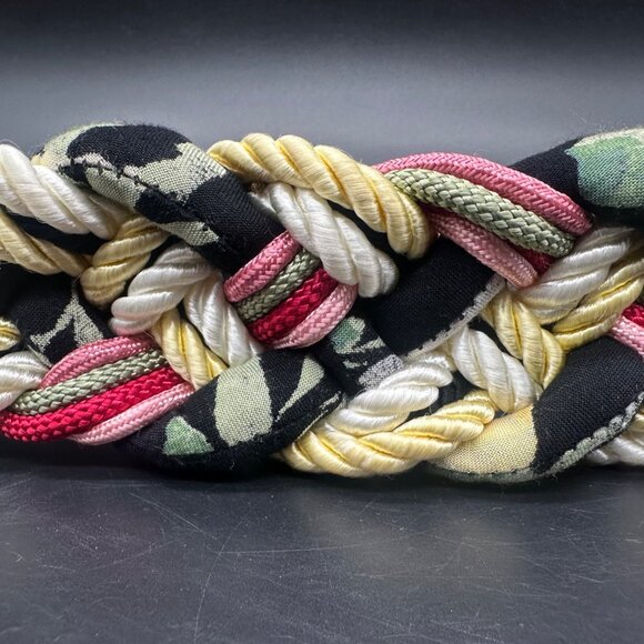 Vintage Braided Belt Floral Black Pink 1980s Adjustable Hook Loop Retro Fabric - Picture 4 of 7